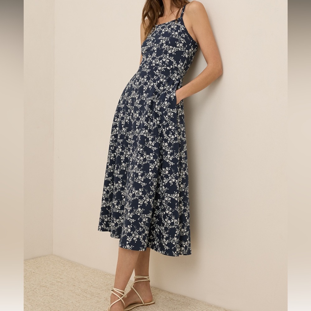 Pact Navy and Cream Floral Midi Dress